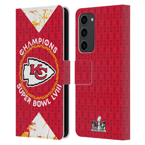 NFL 2024 Super Bowl LVIII Champions Kansas City Chiefs Patterns Leather Book Wallet Case Cover For Samsung Galaxy S23+ 5G
