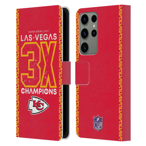 NFL 2024 Super Bowl LVIII Champions Kansas City Chiefs 3x Champ Leather Book Wallet Case Cover For Samsung Galaxy S23 Ultra 5G