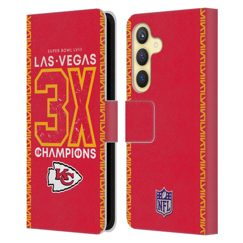 NFL 2024 Super Bowl LVIII Champions Kansas City Chiefs 3x Champ Leather Book Wallet Case Cover For Samsung Galaxy S24 5G