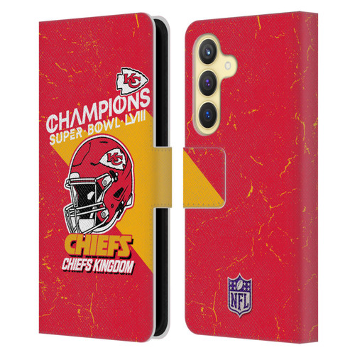 NFL 2024 Super Bowl LVIII Champions Kansas City Chiefs Helmet Leather Book Wallet Case Cover For Samsung Galaxy S24 5G