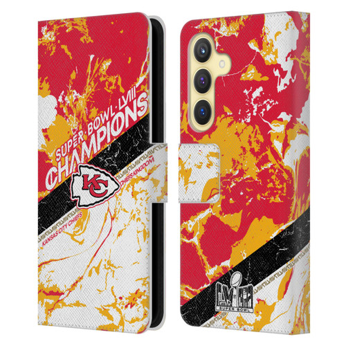 NFL 2024 Super Bowl LVIII Champions Kansas City Chiefs Marble Leather Book Wallet Case Cover For Samsung Galaxy S24 5G