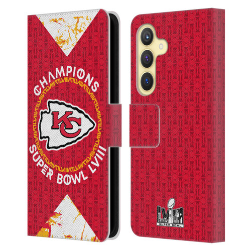NFL 2024 Super Bowl LVIII Champions Kansas City Chiefs Patterns Leather Book Wallet Case Cover For Samsung Galaxy S24 5G