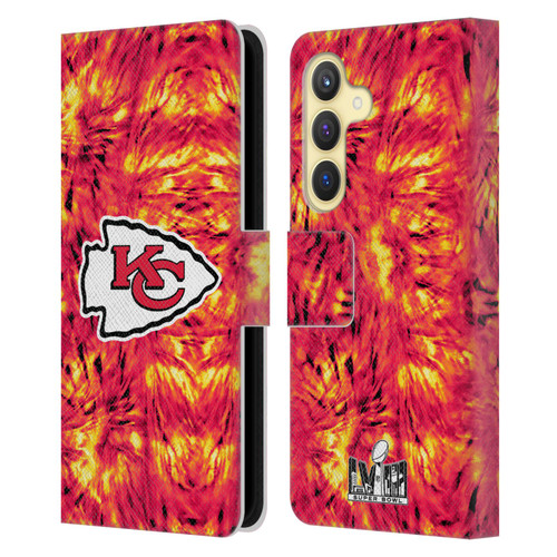 NFL 2024 Super Bowl LVIII Champions Kansas City Chiefs Tie Dye Leather Book Wallet Case Cover For Samsung Galaxy S24 5G