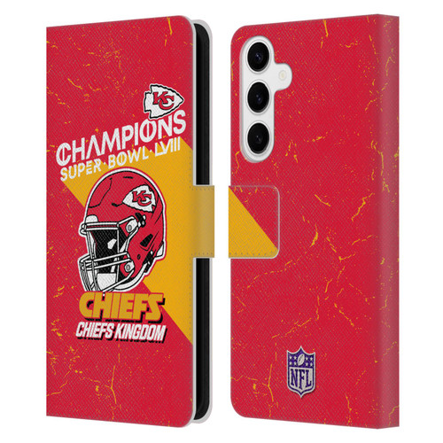 NFL 2024 Super Bowl LVIII Champions Kansas City Chiefs Helmet Leather Book Wallet Case Cover For Samsung Galaxy S24+ 5G