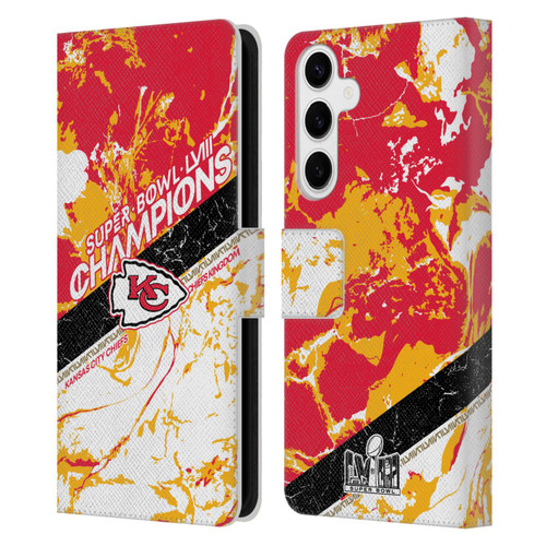 NFL 2024 Super Bowl LVIII Champions Kansas City Chiefs Marble Leather Book Wallet Case Cover For Samsung Galaxy S24+ 5G