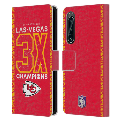 NFL 2024 Super Bowl LVIII Champions Kansas City Chiefs 3x Champ Leather Book Wallet Case Cover For Sony Xperia 5 IV