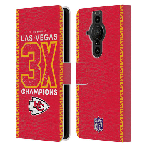 NFL 2024 Super Bowl LVIII Champions Kansas City Chiefs 3x Champ Leather Book Wallet Case Cover For Sony Xperia Pro-I