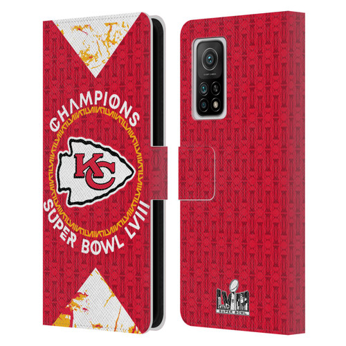 NFL 2024 Super Bowl LVIII Champions Kansas City Chiefs Patterns Leather Book Wallet Case Cover For Xiaomi Mi 10T 5G