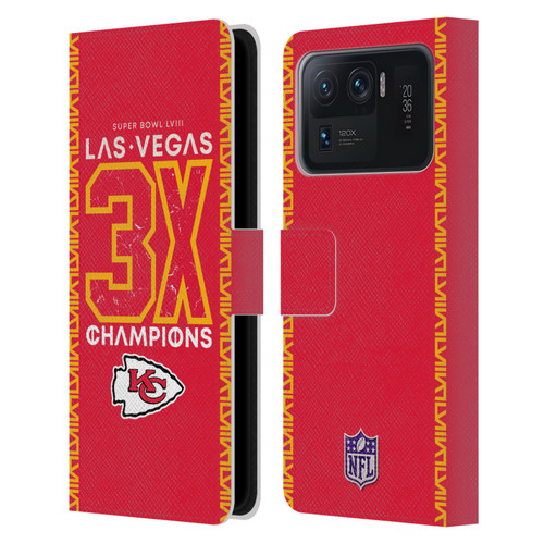 NFL 2024 Super Bowl LVIII Champions Kansas City Chiefs 3x Champ Leather Book Wallet Case Cover For Xiaomi Mi 11 Ultra