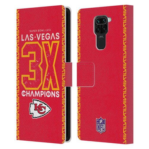 NFL 2024 Super Bowl LVIII Champions Kansas City Chiefs 3x Champ Leather Book Wallet Case Cover For Xiaomi Redmi Note 9 / Redmi 10X 4G