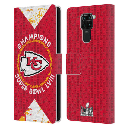 NFL 2024 Super Bowl LVIII Champions Kansas City Chiefs Patterns Leather Book Wallet Case Cover For Xiaomi Redmi Note 9 / Redmi 10X 4G