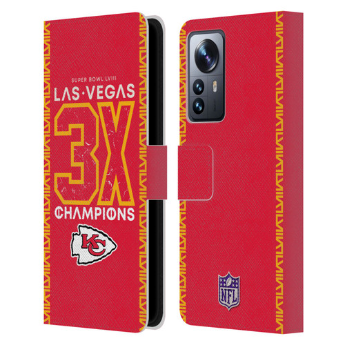 NFL 2024 Super Bowl LVIII Champions Kansas City Chiefs 3x Champ Leather Book Wallet Case Cover For Xiaomi 12 Pro