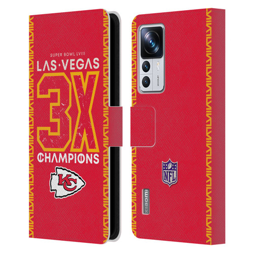 NFL 2024 Super Bowl LVIII Champions Kansas City Chiefs 3x Champ Leather Book Wallet Case Cover For Xiaomi 12T Pro