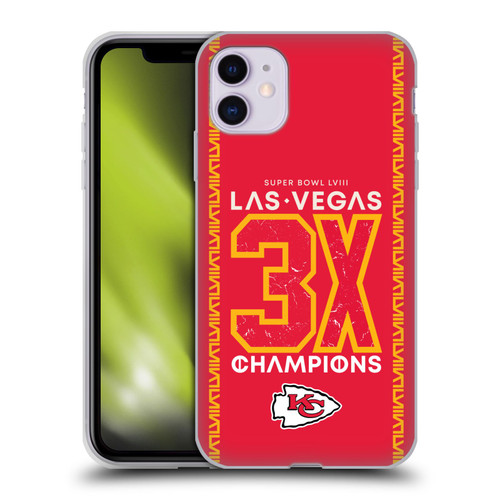 NFL 2024 Super Bowl LVIII Champions Kansas City Chiefs 3x Champ Soft Gel Case for Apple iPhone 11