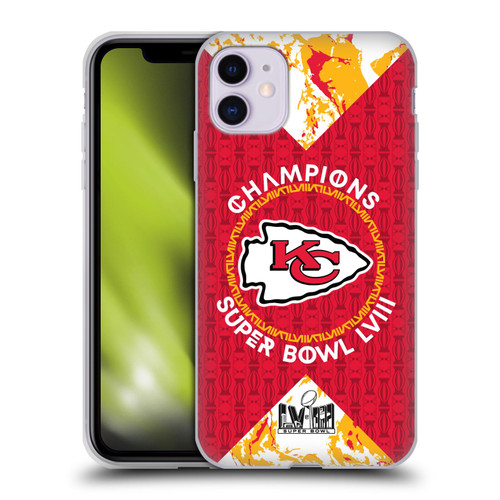 NFL 2024 Super Bowl LVIII Champions Kansas City Chiefs Patterns Soft Gel Case for Apple iPhone 11