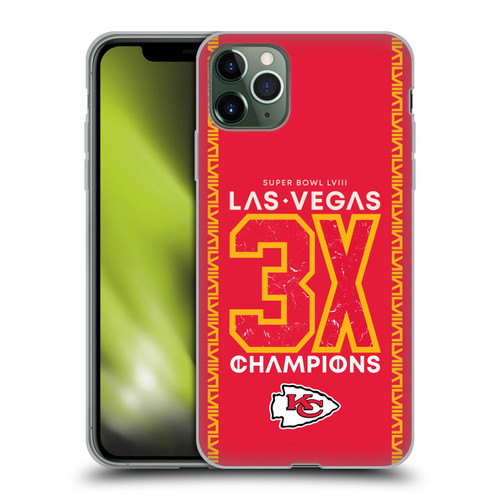 NFL 2024 Super Bowl LVIII Champions Kansas City Chiefs 3x Champ Soft Gel Case for Apple iPhone 11 Pro Max