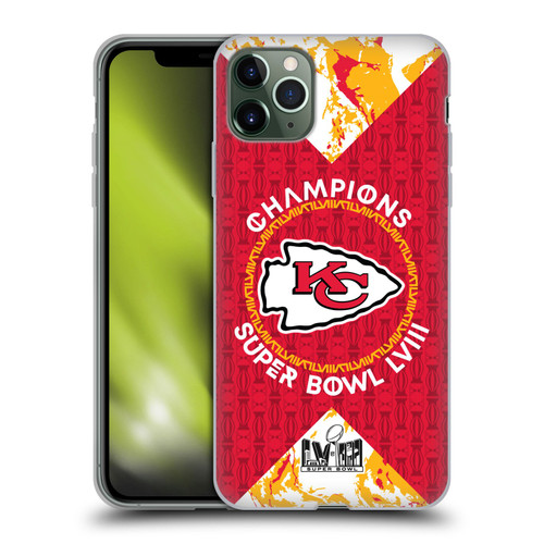 NFL 2024 Super Bowl LVIII Champions Kansas City Chiefs Patterns Soft Gel Case for Apple iPhone 11 Pro Max