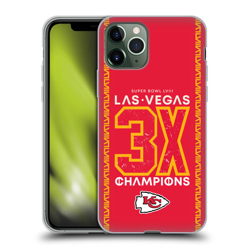 NFL 2024 Super Bowl LVIII Champions Kansas City Chiefs 3x Champ Soft Gel Case for Apple iPhone 11 Pro
