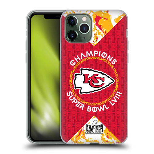 NFL 2024 Super Bowl LVIII Champions Kansas City Chiefs Patterns Soft Gel Case for Apple iPhone 11 Pro