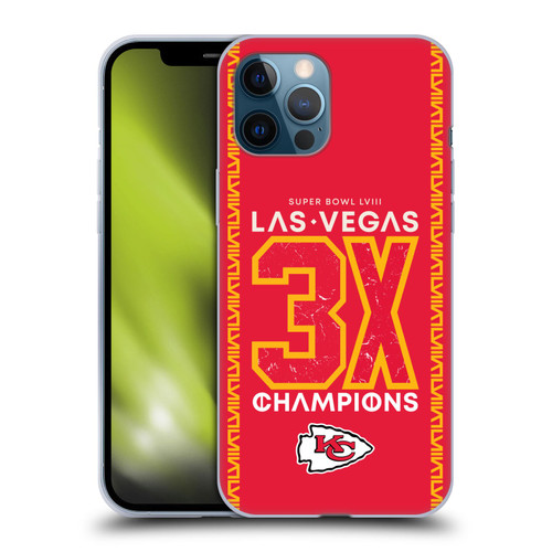 NFL 2024 Super Bowl LVIII Champions Kansas City Chiefs 3x Champ Soft Gel Case for Apple iPhone 12 Pro Max