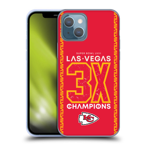 NFL 2024 Super Bowl LVIII Champions Kansas City Chiefs 3x Champ Soft Gel Case for Apple iPhone 13
