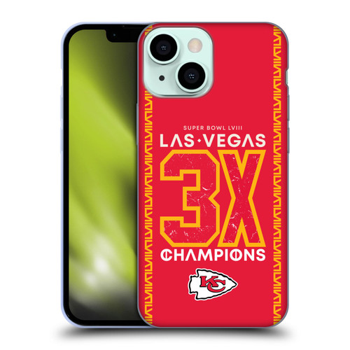 NFL 2024 Super Bowl LVIII Champions Kansas City Chiefs 3x Champ Soft Gel Case for Apple iPhone 13 Mini