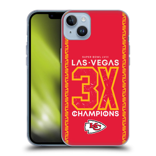 NFL 2024 Super Bowl LVIII Champions Kansas City Chiefs 3x Champ Soft Gel Case for Apple iPhone 14 Plus