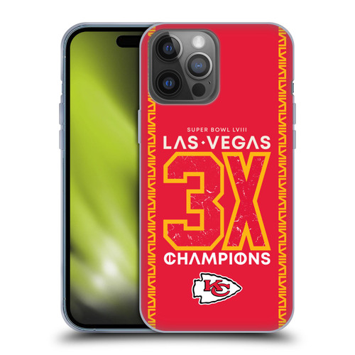 NFL 2024 Super Bowl LVIII Champions Kansas City Chiefs 3x Champ Soft Gel Case for Apple iPhone 14 Pro Max