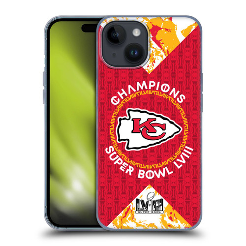 NFL 2024 Super Bowl LVIII Champions Kansas City Chiefs Patterns Soft Gel Case for Apple iPhone 15