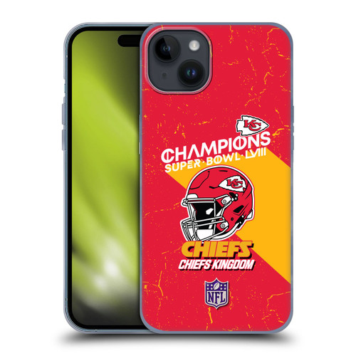 NFL 2024 Super Bowl LVIII Champions Kansas City Chiefs Helmet Soft Gel Case for Apple iPhone 15 Plus