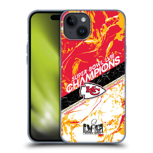 NFL 2024 Super Bowl LVIII Champions Kansas City Chiefs Marble Soft Gel Case for Apple iPhone 15 Plus