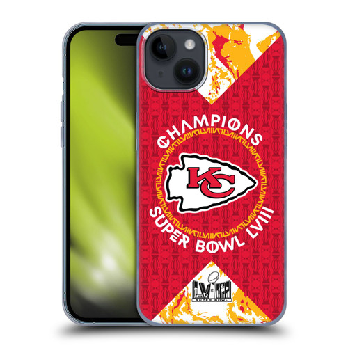 NFL 2024 Super Bowl LVIII Champions Kansas City Chiefs Patterns Soft Gel Case for Apple iPhone 15 Plus