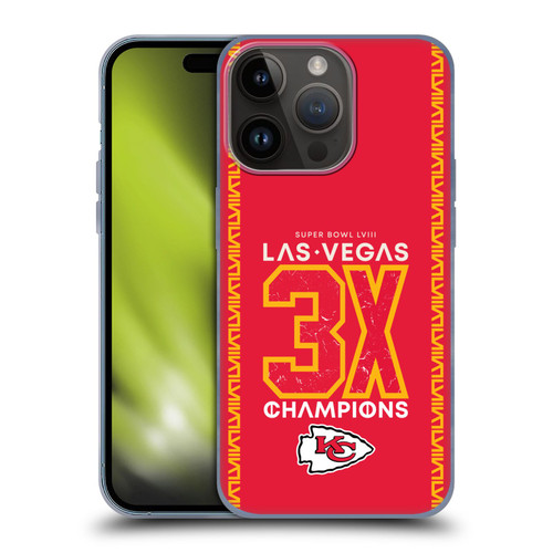 NFL 2024 Super Bowl LVIII Champions Kansas City Chiefs 3x Champ Soft Gel Case for Apple iPhone 15 Pro