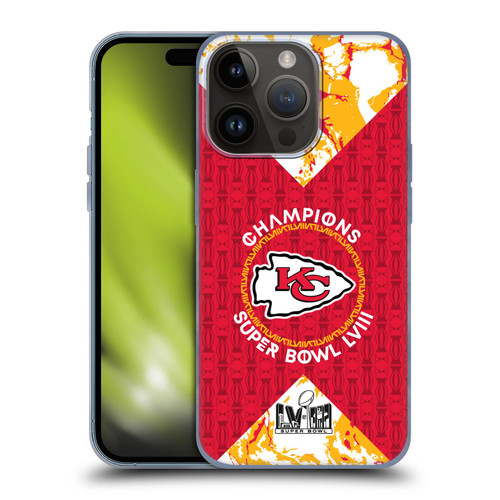 NFL 2024 Super Bowl LVIII Champions Kansas City Chiefs Patterns Soft Gel Case for Apple iPhone 15 Pro