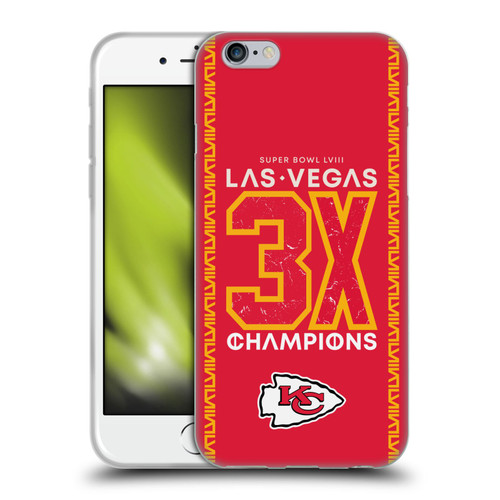 NFL 2024 Super Bowl LVIII Champions Kansas City Chiefs 3x Champ Soft Gel Case for Apple iPhone 6 / iPhone 6s