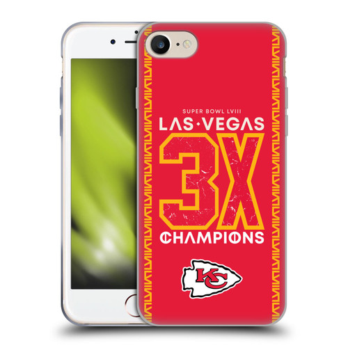 NFL 2024 Super Bowl LVIII Champions Kansas City Chiefs 3x Champ Soft Gel Case for Apple iPhone 7 / 8 / SE 2020 & 2022