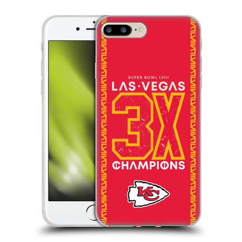 NFL 2024 Super Bowl LVIII Champions Kansas City Chiefs 3x Champ Soft Gel Case for Apple iPhone 7 Plus / iPhone 8 Plus