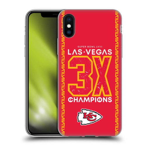 NFL 2024 Super Bowl LVIII Champions Kansas City Chiefs 3x Champ Soft Gel Case for Apple iPhone X / iPhone XS