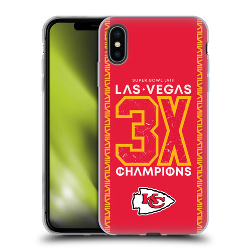 NFL 2024 Super Bowl LVIII Champions Kansas City Chiefs 3x Champ Soft Gel Case for Apple iPhone XS Max
