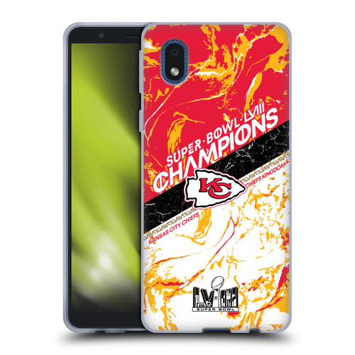 NFL 2024 Super Bowl LVIII Champions Kansas City Chiefs Marble Soft Gel Case for Samsung Galaxy A01 Core (2020)