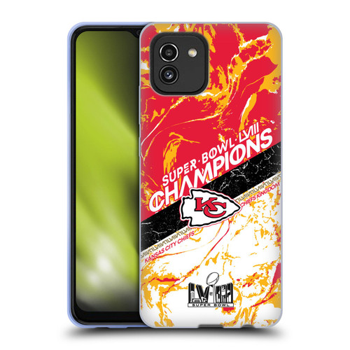 NFL 2024 Super Bowl LVIII Champions Kansas City Chiefs Marble Soft Gel Case for Samsung Galaxy A03 (2021)