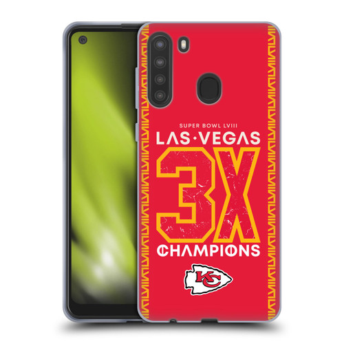 NFL 2024 Super Bowl LVIII Champions Kansas City Chiefs 3x Champ Soft Gel Case for Samsung Galaxy A21 (2020)