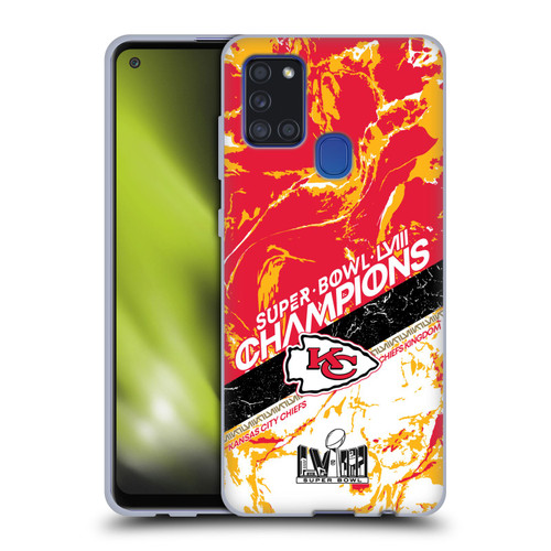 NFL 2024 Super Bowl LVIII Champions Kansas City Chiefs Marble Soft Gel Case for Samsung Galaxy A21s (2020)