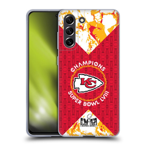 NFL 2024 Super Bowl LVIII Champions Kansas City Chiefs Patterns Soft Gel Case for Samsung Galaxy S21 FE 5G