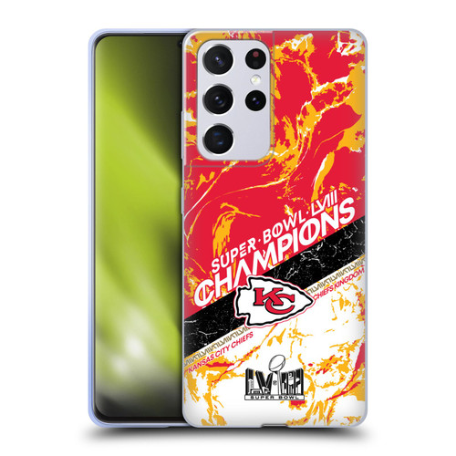 NFL 2024 Super Bowl LVIII Champions Kansas City Chiefs Marble Soft Gel Case for Samsung Galaxy S21 Ultra 5G