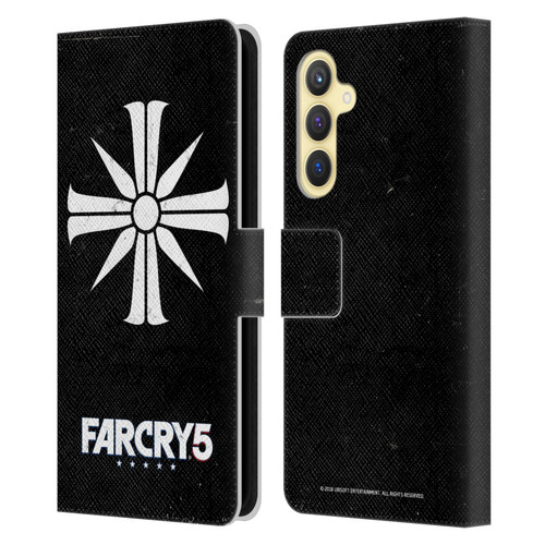 Far Cry 5 Key Art And Logo Distressed Look Cult Emblem Leather Book Wallet Case Cover For Samsung Galaxy S23 FE 5G