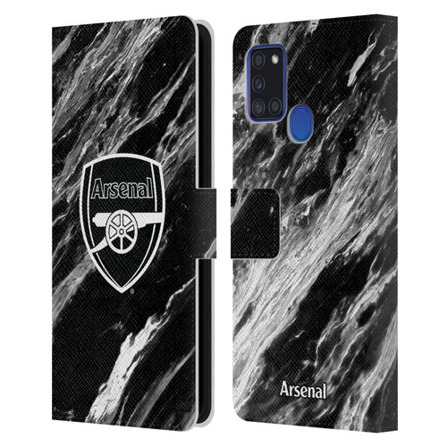 Arsenal FC Crest Patterns Marble Leather Book Wallet Case Cover For Samsung Galaxy A21s (2020)