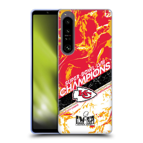 NFL 2024 Super Bowl LVIII Champions Kansas City Chiefs Marble Soft Gel Case for Sony Xperia 1 IV