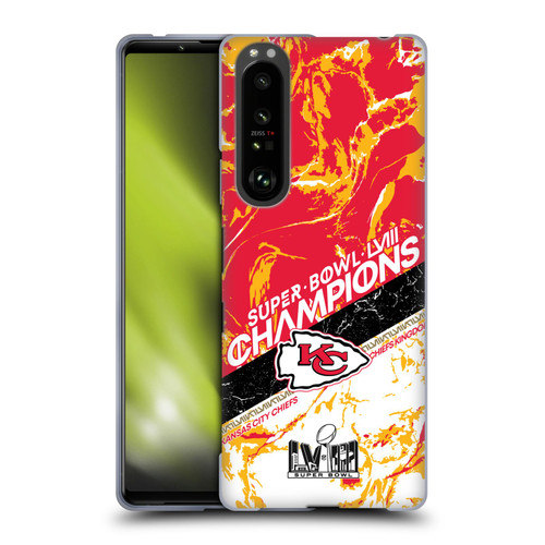 NFL 2024 Super Bowl LVIII Champions Kansas City Chiefs Marble Soft Gel Case for Sony Xperia 1 III