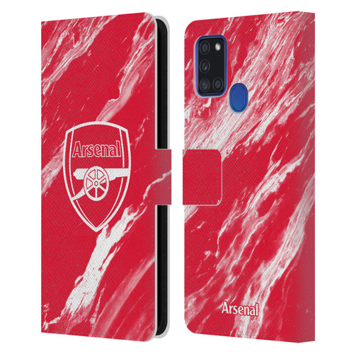 Arsenal FC Crest Patterns Red Marble Leather Book Wallet Case Cover For Samsung Galaxy A21s (2020)